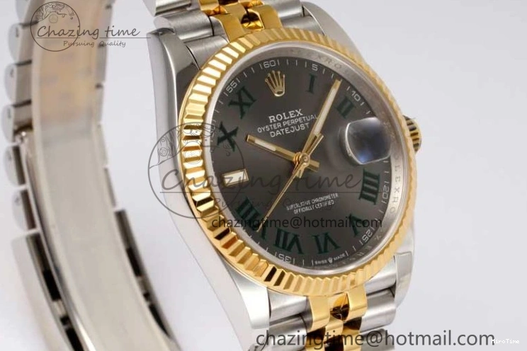 MiroTime 0215 UrbanChic DateJust 36mm SS YG DIWF 1:1 Best Edition 904L Steel Gray Dial Green Markers on Jubilee Bracelet SA 2309